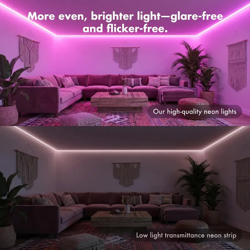 Elevate Your Space with the Upgraded RGBIC Smart Neon LED Strip - 5M/10M Color-Changing Mood Lights with Bluetooth APP Control & Music Sync
