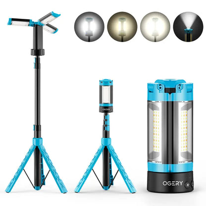 OGERY 10000/18000Mah High Lumens Adjustable Flashlight & Lantern - Rechargeable 2200 Lumens Dimmable Work/Emergency Light, Remote Control, Power Bank, 1.5-2M (1.75-6.5Ft) Detachable Tripod for Camping, Home