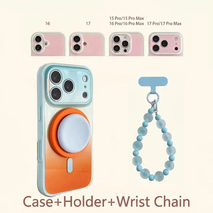 Stylish Protective Acrylic Magnetic 2-in-1 Double Layer Blue-Orange Gradient Smartphone Case for iPhone 15/16/17/18 Pro Max Models