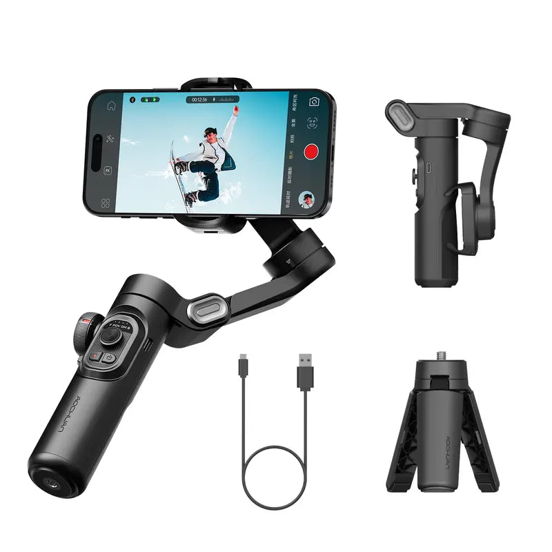 AOCHUAN 3-Axis Gimbal Stabilizer for Smartphone (Iphone/Android), Foldable Phone Accessory with RGB Magnetic Photographic Fill Light, Upgraded Face Tracking, Focus Wheel for Vlogging & Video Recording