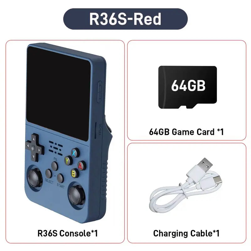 R36S Retro Handheld Console - Ultimate Portable Gaming Experience with 3.5-Inch HD Screen, 64GB Storage, and Easy USB Charging - Perfect Gift for Gaming Enthusiasts!