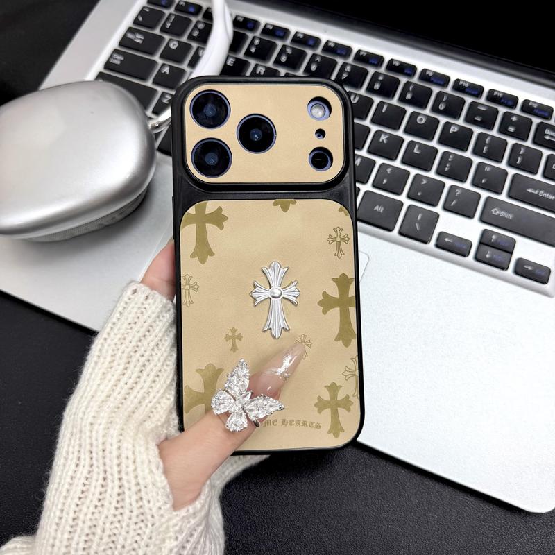 Stylish Premium Leather Cross-Pattern iPhone Case Cover - Heavy-Duty 3D Shockproof Protection for iPhone 13/14/15/16/17 Pro/Max - Perfect Gift for Women