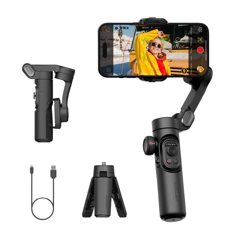 AOCHUAN 3-Axis Gimbal Stabilizer for Smartphone (Iphone/Android), Foldable Phone Accessory with RGB Magnetic Photographic Fill Light, Upgraded Face Tracking, Focus Wheel for Vlogging & Video Recording