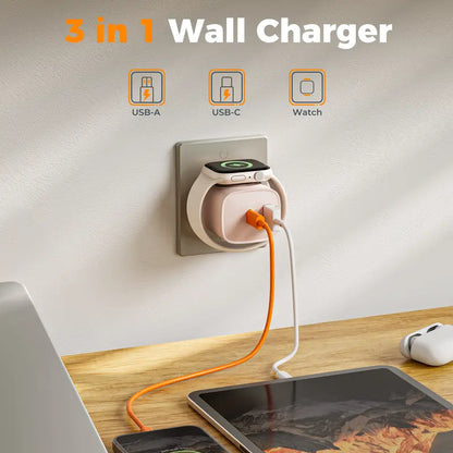Experience Fast and Versatile Charging with the Tessan 3-In-1 PD20W USB-C Charger Block - Wireless Charging for Apple Watch and Dual Ports for iPhone and More!
