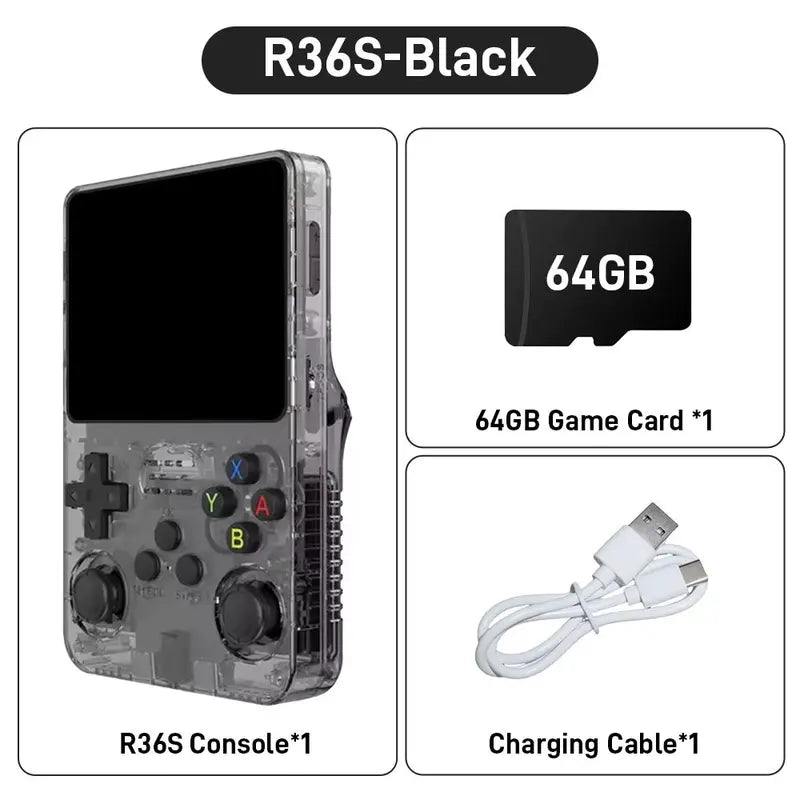 R36S Retro Handheld Console - Ultimate Portable Gaming Experience with 3.5-Inch HD Screen, 64GB Storage, and Easy USB Charging - Perfect Gift for Gaming Enthusiasts!