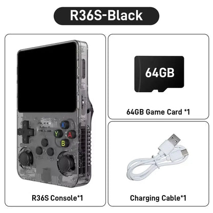 R36S Retro Handheld Console - Ultimate Portable Gaming Experience with 3.5-Inch HD Screen, 64GB Storage, and Easy USB Charging - Perfect Gift for Gaming Enthusiasts!