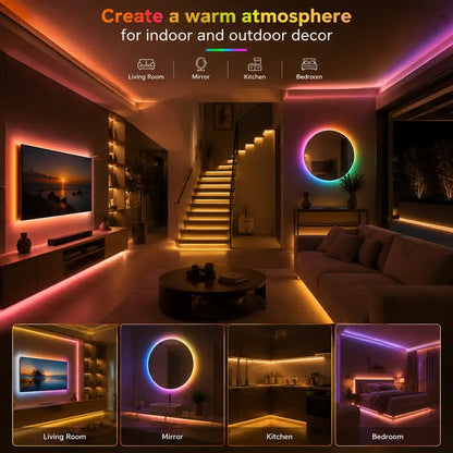 Elevate Your Space with the Upgraded RGBIC Smart Neon LED Strip - 5M/10M Color-Changing Mood Lights with Bluetooth APP Control & Music Sync