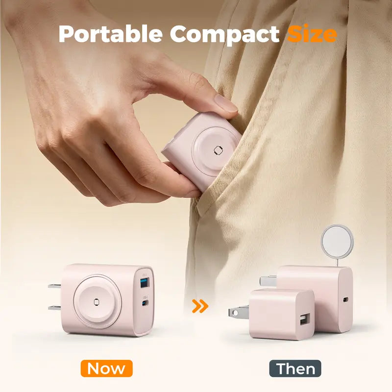 Experience Fast and Versatile Charging with the Tessan 3-In-1 PD20W USB-C Charger Block - Wireless Charging for Apple Watch and Dual Ports for iPhone and More!