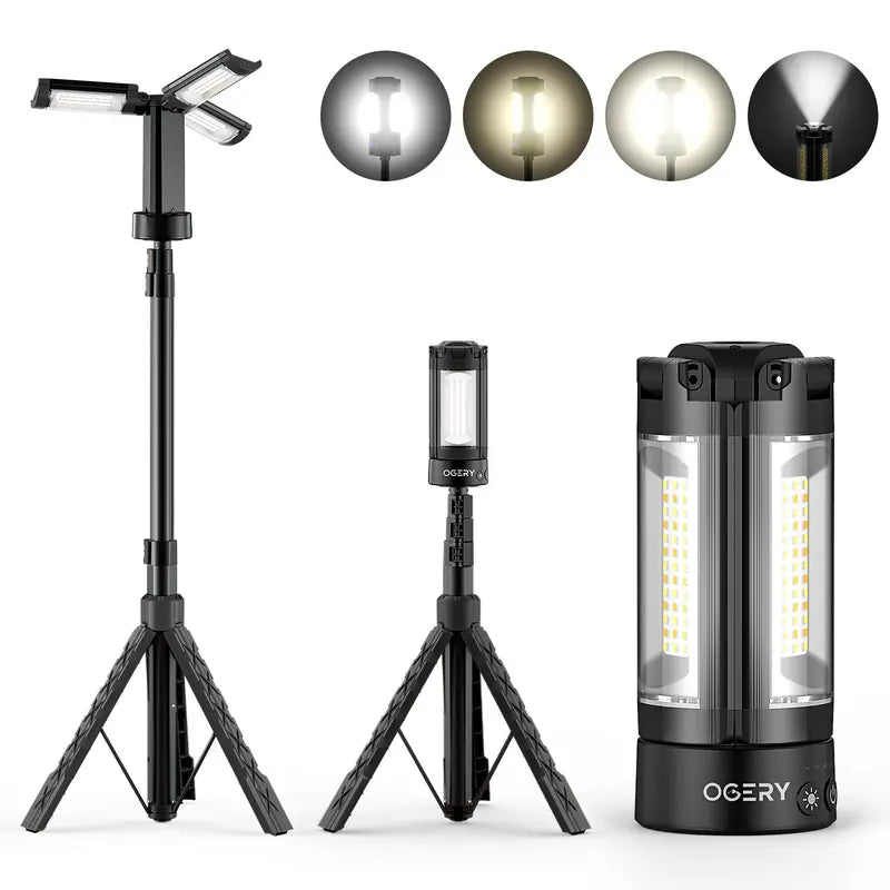 OGERY 10000/18000Mah High Lumens Adjustable Flashlight & Lantern - Rechargeable 2200 Lumens Dimmable Work/Emergency Light, Remote Control, Power Bank, 1.5-2M (1.75-6.5Ft) Detachable Tripod for Camping, Home