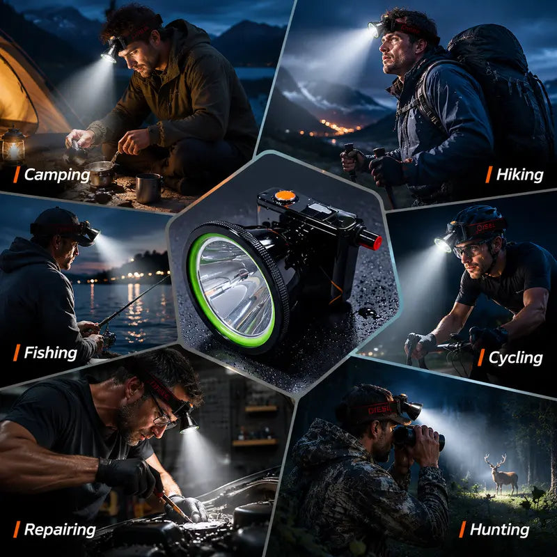 2300-Lumen Laser Cannon Headlamp - Unmatched Brightness with 9000mAh Battery, USB-C Charging, and Versatile Dimming