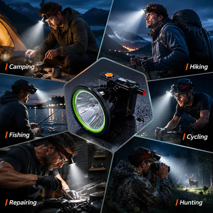 2300-Lumen Laser Cannon Headlamp - Unmatched Brightness with 9000mAh Battery, USB-C Charging, and Versatile Dimming