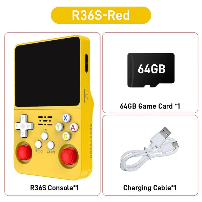 R36S Retro Handheld Console - Ultimate Portable Gaming Experience with 3.5-Inch HD Screen, 64GB Storage, and Easy USB Charging - Perfect Gift for Gaming Enthusiasts!