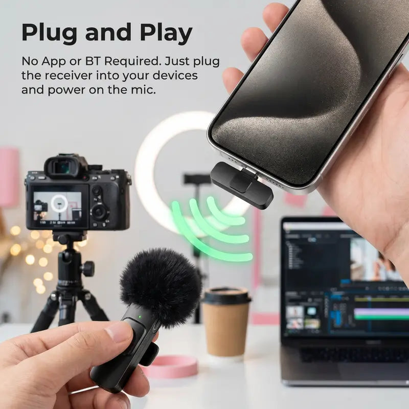 HITOZON Mini Wireless Lavalier Microphone - Ultimate Portable USB-C Lapel Mic for iPhone & Android | Effortless 1-Touch Recording & Mute Function for Professional Audio/Video Content Creation