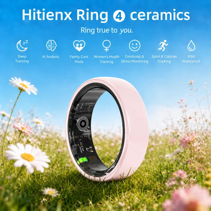 Hitienx Pink Ceramic Smart Ring: The Perfect Fusion of Fashion and Fitness for Women - Track Sleep, Heart Rate & More!