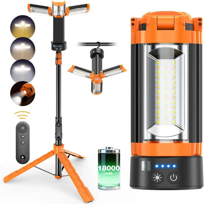 OGERY 10000/18000Mah High Lumens Adjustable Flashlight & Lantern - Rechargeable 2200 Lumens Dimmable Work/Emergency Light, Remote Control, Power Bank, 1.5-2M (1.75-6.5Ft) Detachable Tripod for Camping, Home