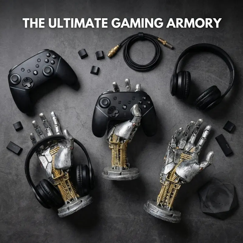 Cyberpunk Asura Vinyl Mechanical Hand Figurine - Unique Collectible Decor for Gamers, Perfect Gift Idea and Stylish Game Controller Stand