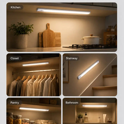 Illuminate Your Space with 52 LED Rechargeable Under Cabinet Lights – Motion Sensor, Cool White for Kitchen, Closet, and Stairs (12.2 Inches, Silver) - Available in 1 or 2 PCS