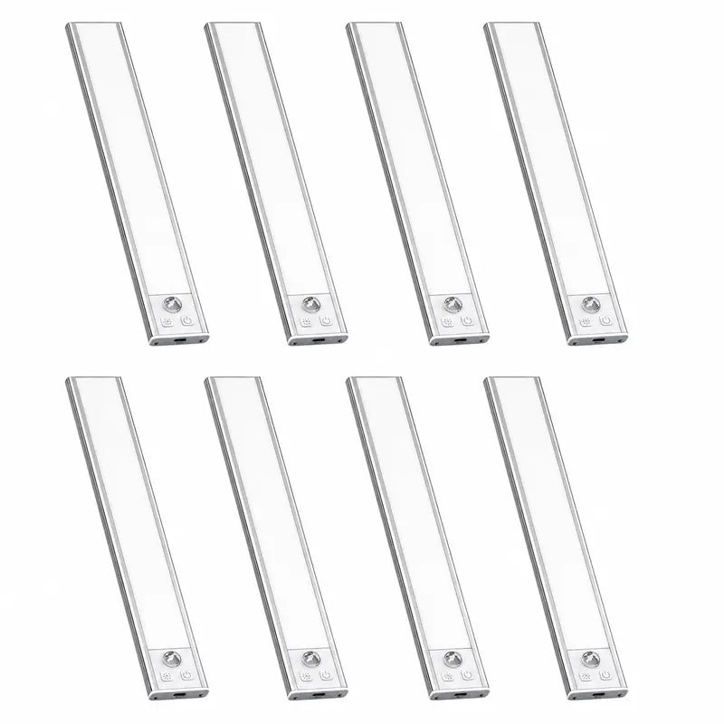 Illuminate Your Space with 52 LED Rechargeable Under Cabinet Lights – Motion Sensor, Cool White for Kitchen, Closet, and Stairs (12.2 Inches, Silver) - Available in 1 or 2 PCS