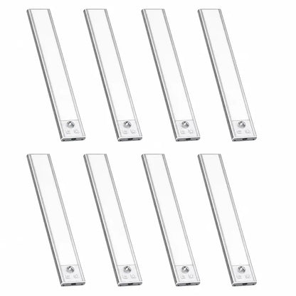 Illuminate Your Space with 52 LED Rechargeable Under Cabinet Lights – Motion Sensor, Cool White for Kitchen, Closet, and Stairs (12.2 Inches, Silver) - Available in 1 or 2 PCS