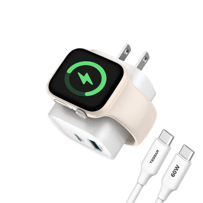 Experience Fast and Versatile Charging with the Tessan 3-In-1 PD20W USB-C Charger Block - Wireless Charging for Apple Watch and Dual Ports for iPhone and More!