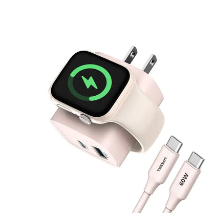 Experience Fast and Versatile Charging with the Tessan 3-In-1 PD20W USB-C Charger Block - Wireless Charging for Apple Watch and Dual Ports for iPhone and More!