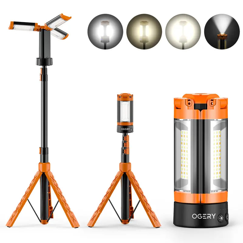 OGERY 10000/18000Mah High Lumens Adjustable Flashlight & Lantern - Rechargeable 2200 Lumens Dimmable Work/Emergency Light, Remote Control, Power Bank, 1.5-2M (1.75-6.5Ft) Detachable Tripod for Camping, Home