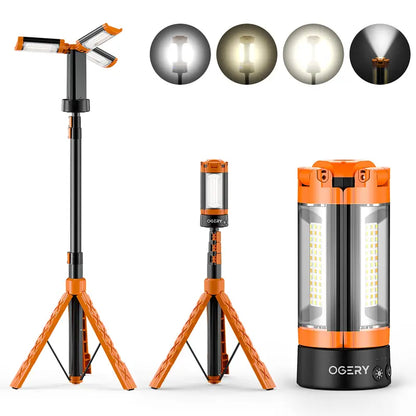 OGERY 10000/18000Mah High Lumens Adjustable Flashlight & Lantern - Rechargeable 2200 Lumens Dimmable Work/Emergency Light, Remote Control, Power Bank, 1.5-2M (1.75-6.5Ft) Detachable Tripod for Camping, Home