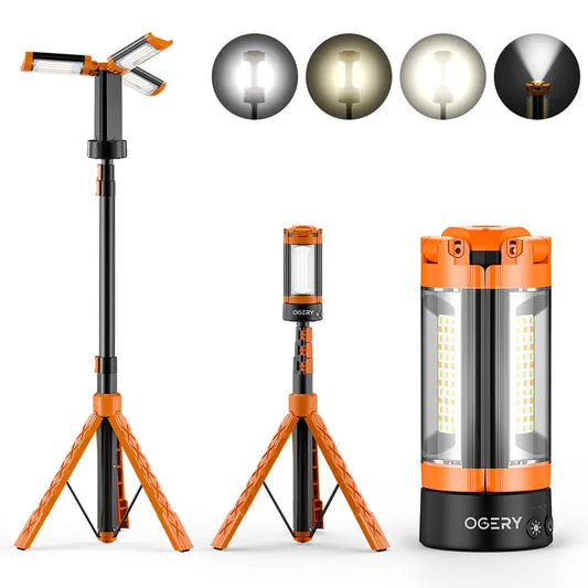 OGERY 10000/18000Mah High Lumens Adjustable Flashlight & Lantern - Rechargeable 2200 Lumens Dimmable Work/Emergency Light, Remote Control, Power Bank, 1.5-2M (1.75-6.5Ft) Detachable Tripod for Camping, Home