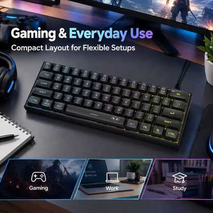 Elevate Your Gaming Experience with the MageGee TS91 60% Compact RGB Backlit Wired Keyboard - Ergonomic Design for PC, Mac, PS4, and Xbox One