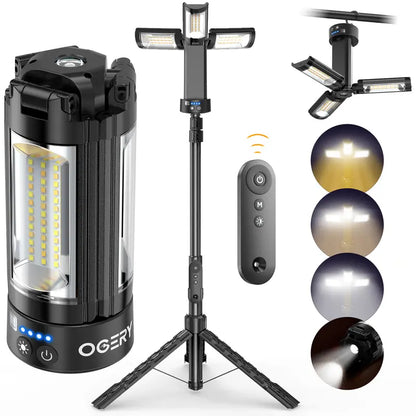 OGERY 10000/18000Mah High Lumens Adjustable Flashlight & Lantern - Rechargeable 2200 Lumens Dimmable Work/Emergency Light, Remote Control, Power Bank, 1.5-2M (1.75-6.5Ft) Detachable Tripod for Camping, Home