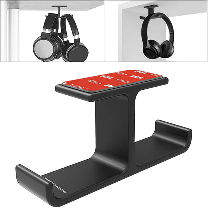 Elevate Your Gaming Setup with Our Dual Headphone Hanger Stand - Premium Aluminum Adhesive Hook for Space-Saving Organization in Sleek Black