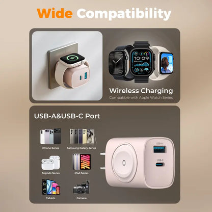 Experience Fast and Versatile Charging with the Tessan 3-In-1 PD20W USB-C Charger Block - Wireless Charging for Apple Watch and Dual Ports for iPhone and More!