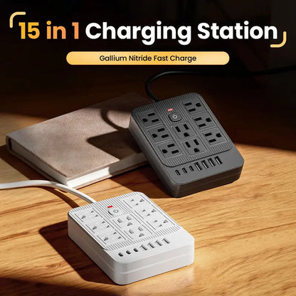 Ultimate 15-In-1 Charging Station Surge Protector: Power Up Your Home and Office with Ease!
