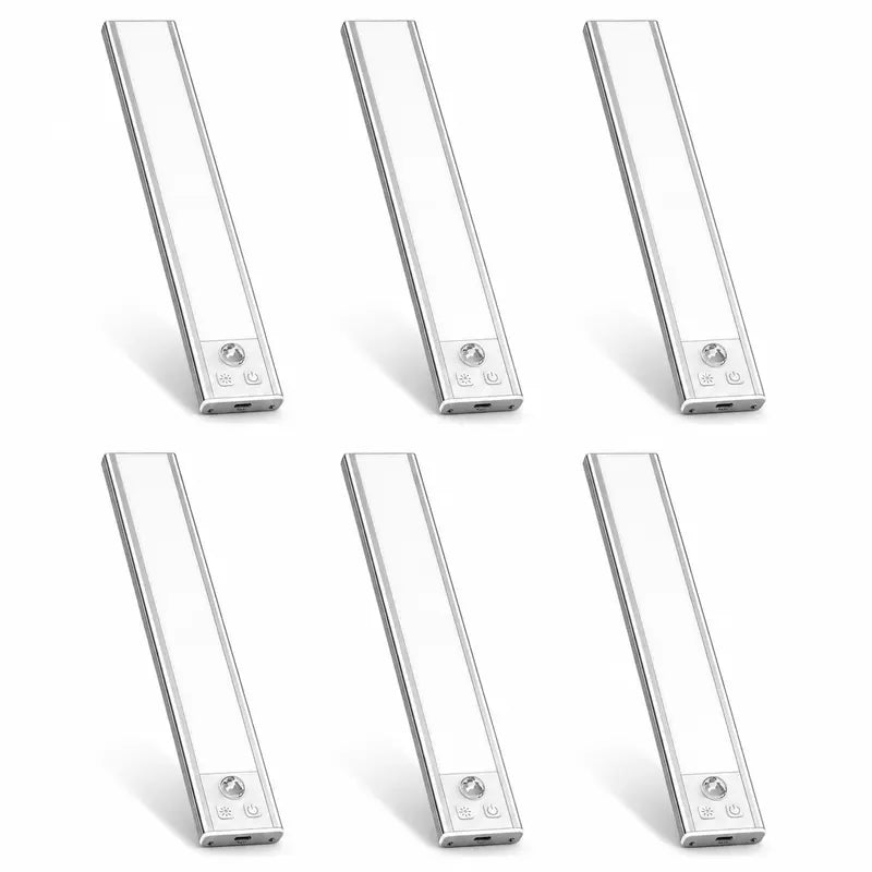 Illuminate Your Space with 52 LED Rechargeable Under Cabinet Lights – Motion Sensor, Cool White for Kitchen, Closet, and Stairs (12.2 Inches, Silver) - Available in 1 or 2 PCS