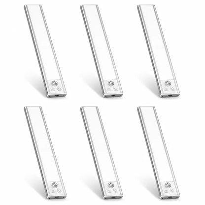 Illuminate Your Space with 52 LED Rechargeable Under Cabinet Lights – Motion Sensor, Cool White for Kitchen, Closet, and Stairs (12.2 Inches, Silver) - Available in 1 or 2 PCS