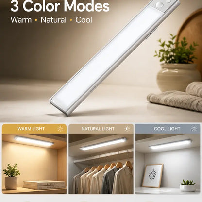 Illuminate Your Space with 52 LED Rechargeable Under Cabinet Lights – Motion Sensor, Cool White for Kitchen, Closet, and Stairs (12.2 Inches, Silver) - Available in 1 or 2 PCS