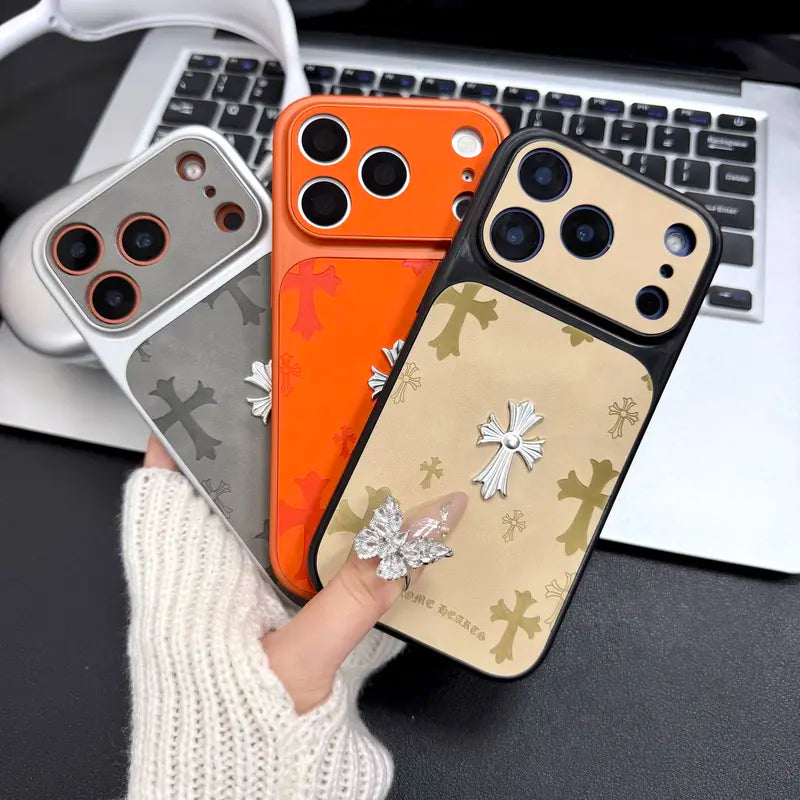 Stylish Premium Leather Cross-Pattern iPhone Case Cover - Heavy-Duty 3D Shockproof Protection for iPhone 13/14/15/16/17 Pro/Max - Perfect Gift for Women