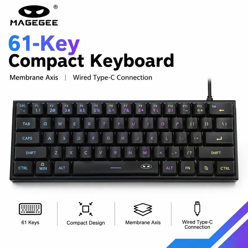 Elevate Your Gaming Experience with the MageGee TS91 60% Compact RGB Backlit Wired Keyboard - Ergonomic Design for PC, Mac, PS4, and Xbox One