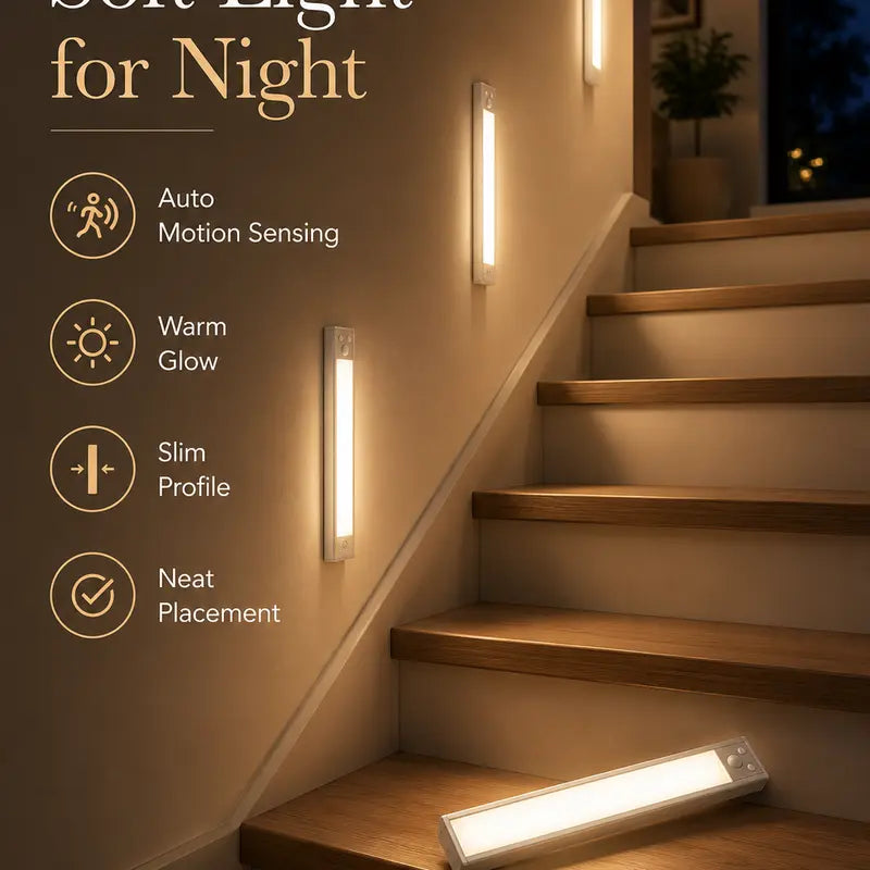 Illuminate Your Space with 52 LED Rechargeable Under Cabinet Lights – Motion Sensor, Cool White for Kitchen, Closet, and Stairs (12.2 Inches, Silver) - Available in 1 or 2 PCS