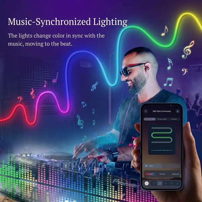 Elevate Your Space with the Upgraded RGBIC Smart Neon LED Strip - 5M/10M Color-Changing Mood Lights with Bluetooth APP Control & Music Sync