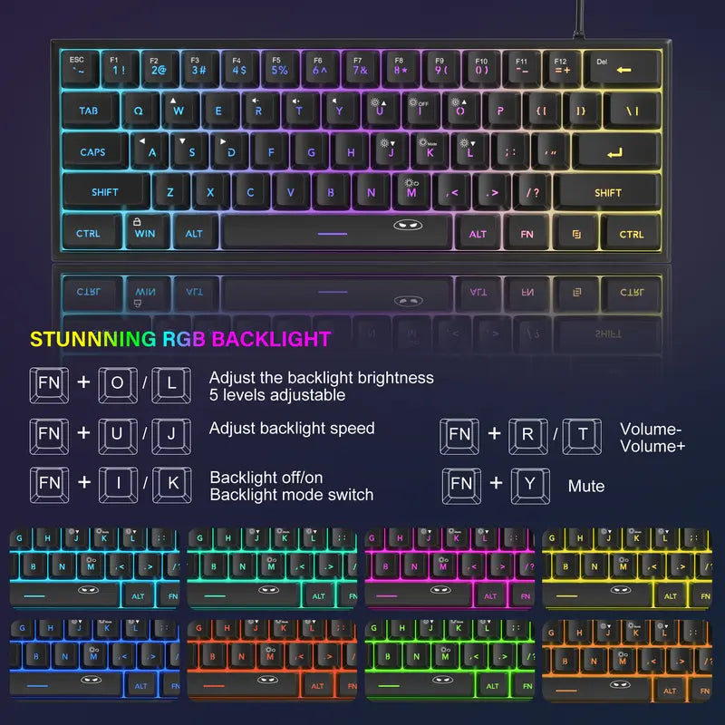 Elevate Your Gaming Experience with the MageGee TS91 60% Compact RGB Backlit Wired Keyboard - Ergonomic Design for PC, Mac, PS4, and Xbox One