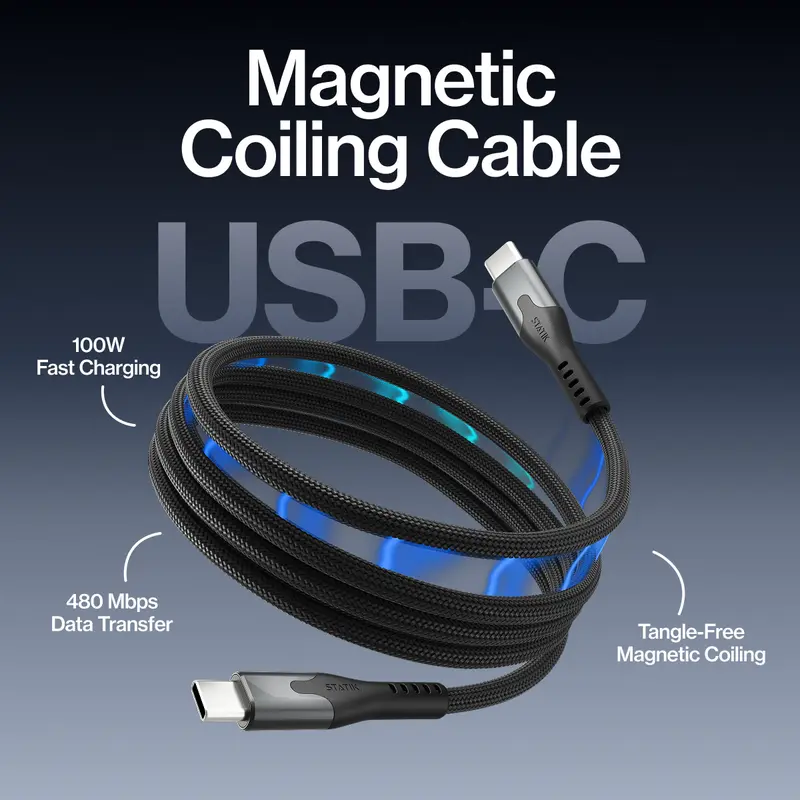 Elevate Your Charging Game with the STATIK Magstack USB-C to USB-C Cable | 100W Fast Charge & 480Mbps Data Sync | Tangle-Free Braided Design for All Your Devices