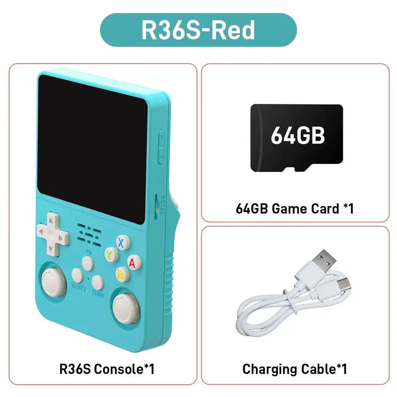 R36S Retro Handheld Console - Ultimate Portable Gaming Experience with 3.5-Inch HD Screen, 64GB Storage, and Easy USB Charging - Perfect Gift for Gaming Enthusiasts!
