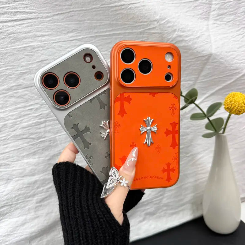 Stylish Premium Leather Cross-Pattern iPhone Case Cover - Heavy-Duty 3D Shockproof Protection for iPhone 13/14/15/16/17 Pro/Max - Perfect Gift for Women