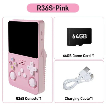 R36S Retro Handheld Console - Ultimate Portable Gaming Experience with 3.5-Inch HD Screen, 64GB Storage, and Easy USB Charging - Perfect Gift for Gaming Enthusiasts!