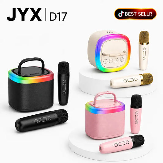 Unleash Your Inner Star with the JYX D17 Mini Karaoke Machine - Bluetooth Speaker with Wireless Microphones, Stunning Bass & Dazzling RGB Lights | Perfect for Outdoor Parties, Family Gatherings & Memorable Gifts