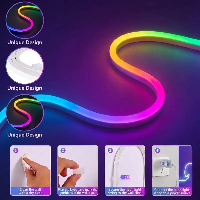 Elevate Your Space with the Upgraded RGBIC Smart Neon LED Strip - 5M/10M Color-Changing Mood Lights with Bluetooth APP Control & Music Sync