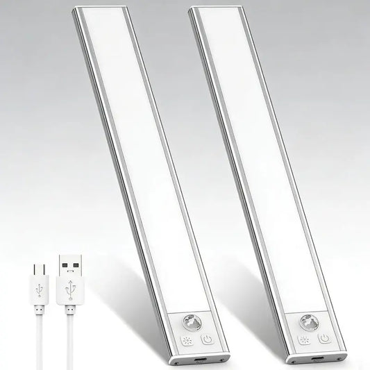 Illuminate Your Space with 52 LED Rechargeable Under Cabinet Lights – Motion Sensor, Cool White for Kitchen, Closet, and Stairs (12.2 Inches, Silver) - Available in 1 or 2 PCS