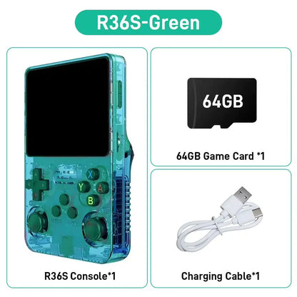 R36S Retro Handheld Console - Ultimate Portable Gaming Experience with 3.5-Inch HD Screen, 64GB Storage, and Easy USB Charging - Perfect Gift for Gaming Enthusiasts!