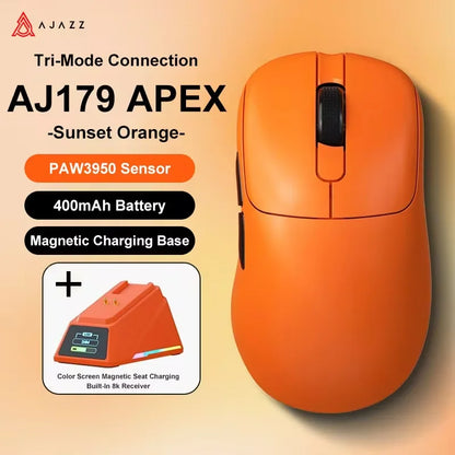 AJ179 APEX PAW3950 30000DPI Wireless Gaming Mouse - Ergonomic Right-Handed Design with RGB Charging Dock